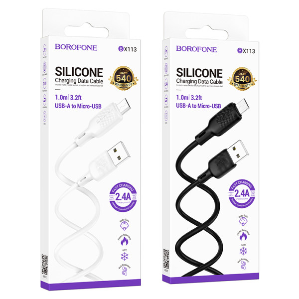 Cablu Borofone Borofone BX113 Lenny silicone charging data cable Micro (L=3M) [Black]