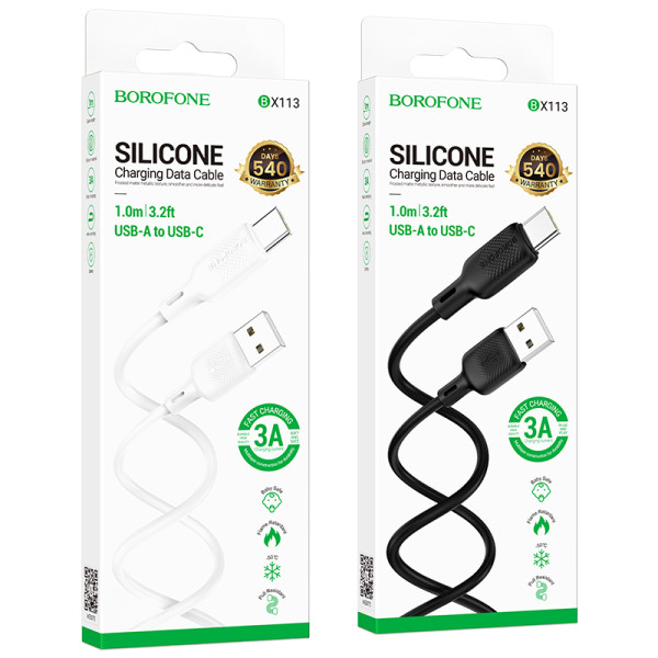 Cablu Borofone BX113 Lenny silicone charging data cable Type-C (L=1M) [Black]