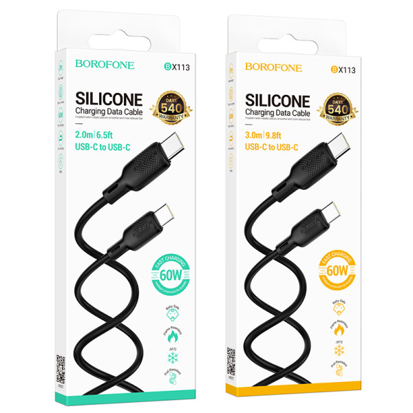 Cablu Borofone BX113 Lenny 60W silicone charging data cable Type-C to Type-C (L=3M) [Black]