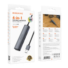 Адаптер Borofone DH12 Smart 4-in-1 converter USB to USB2.0*4 (L=1.2M) [Metal-Gray]