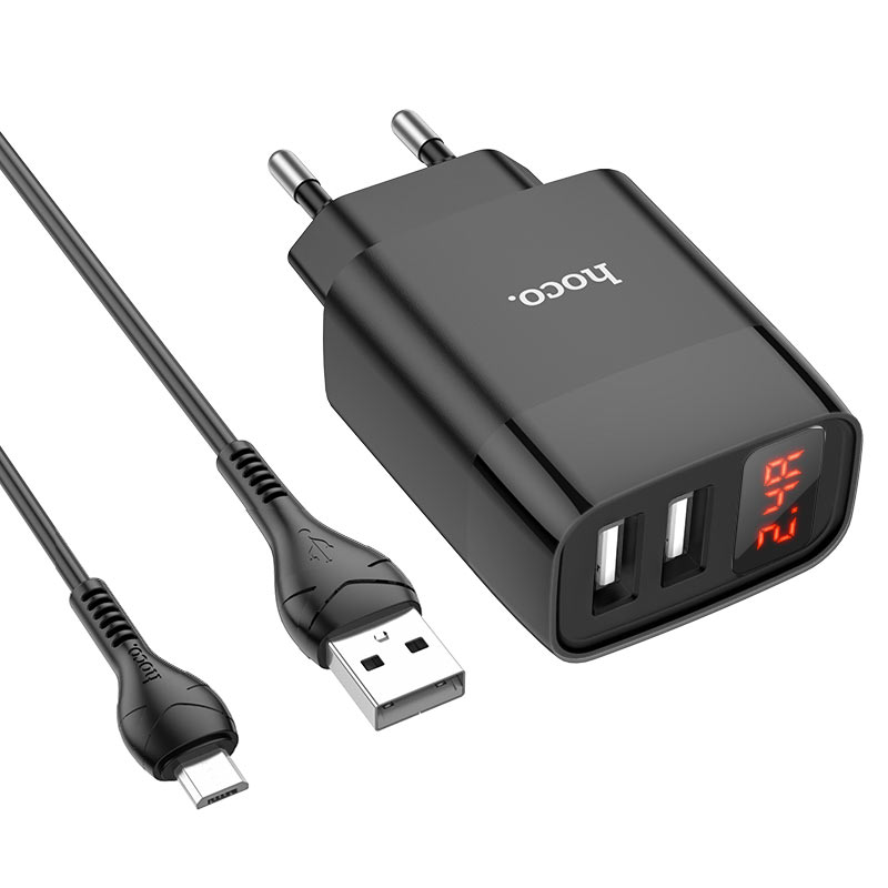 Зарядное устройство Hoco C86A Illustrious + Кабель Micro USB (2.4A) [Black]