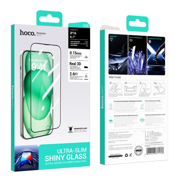 Sticla protectoare Hoco A39 Engraved For Apple iPhone 16 [Black]