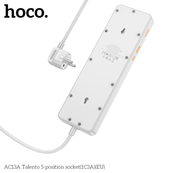 Prelungitor Hoco AC13A Talento 5-position socket(1C3A) [White]