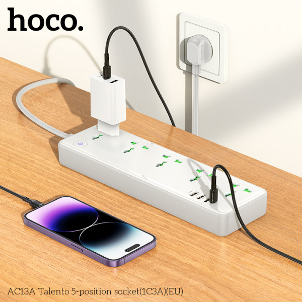 Prelungitor Hoco AC13A Talento 5-position socket(1C3A) [White]