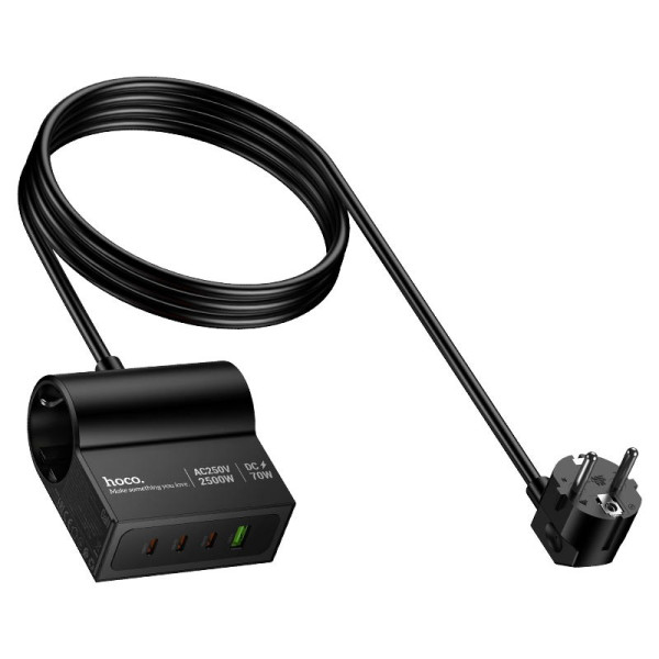 Incarcator de retea Hoco AC34 Win 2 position(PD70W/3C1A) desktop socket(EU/GER)(L=1.5M) [Black]