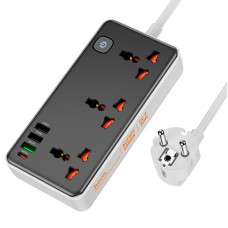 Prelungitor Hoco AC8A Storm 3-position socket (PD30W + 1*USB-C + 3*USB) [Black]