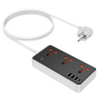 Prelungitor Hoco AC8A Storm 3-position socket (PD30W + 1*USB-C + 3*USB) [Black]