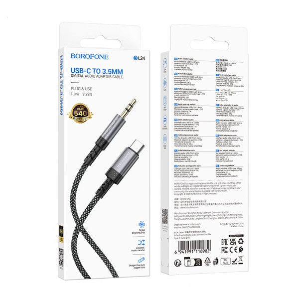 Cablu Borofone BL24 Graceful digital audio conversion cable Type-C [Metal Grey]