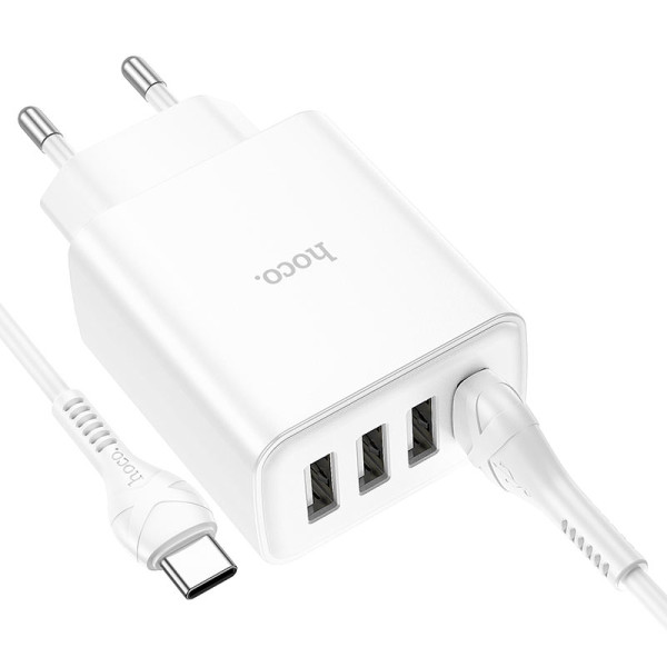 Incarcator de retea Hoco C102A Fuerza QC3.0 + Cablu Type-C [White]