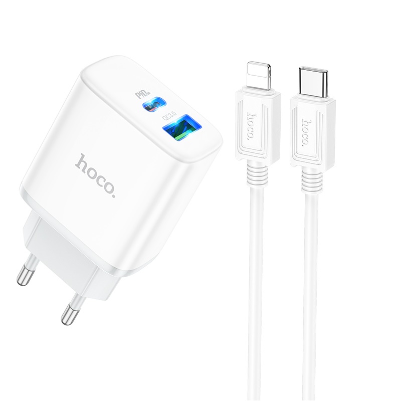 Incarcator Hoco C105A Stage + Cablu USB-C to Lighting (PD20W+QC3.0) [White]