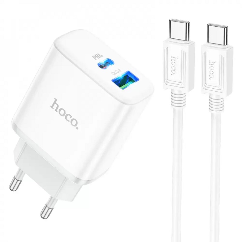 Зарядное Устройство Hoco C105A Stage + Кабель USB-C to USB-C (PD20W + QC3,0) [White]