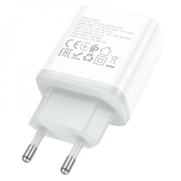 Incarcator de retea Hoco C105A Stage (PD20W + QC3,0) [White]