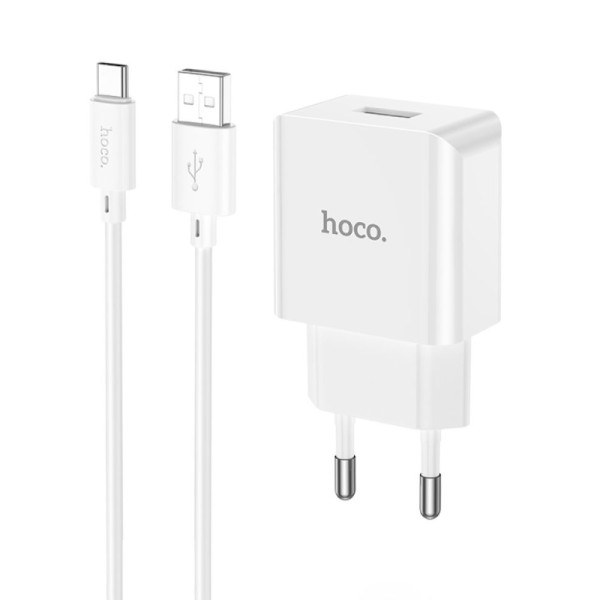 Incarcator de retea Hoco C106A Leisure + Cablu Type-C (2.1A) [White]