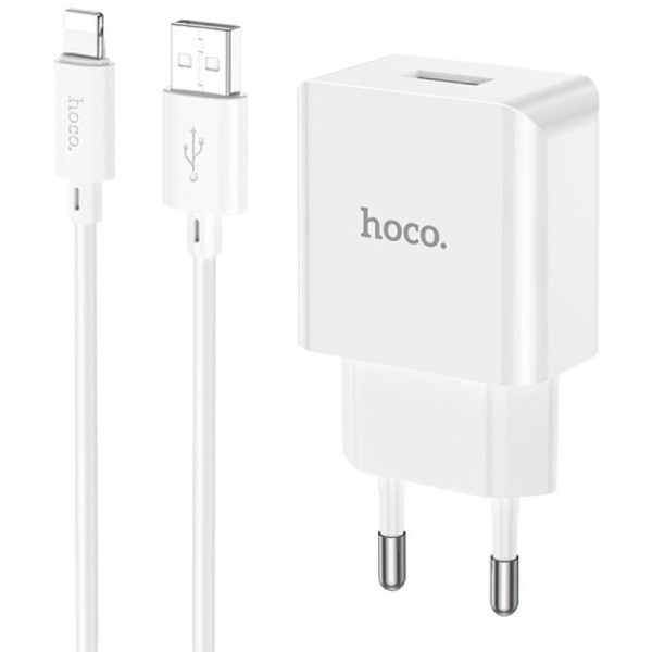 Incarcator de retea Hoco C106A Leisure + Cablu Lightning (2.1A) [White]