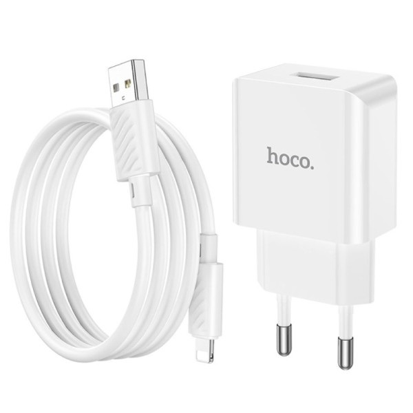 Incarcator de retea Hoco C106A Leisure + Cablu Lightning (2.1A) [White]