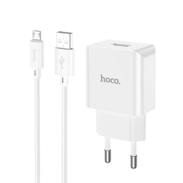 Incarcator de retea Hoco C106A Leisure + Cablu Micro USB  (2.1A) [White]