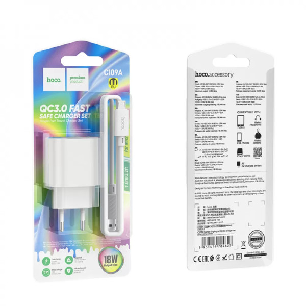 Incarcator de retea Hoco C109A Fighter + Cablu Micro USB (QC3.0) [White]