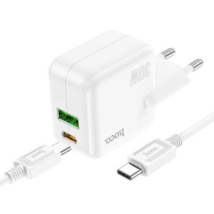 Зарядное устройство Hoco C111A Lucky PD30W+QC3.0 + Кабель Type-C to Type-C [White]