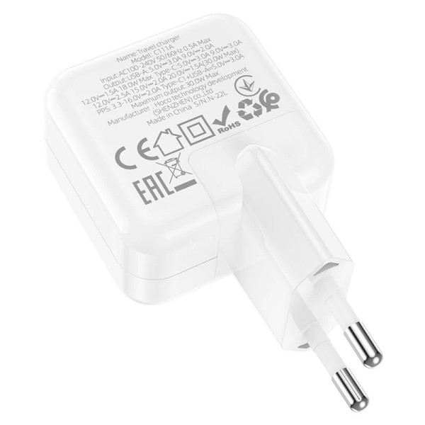 Incarcator de retea Hoco C111A Lucky dual-port PD30W+QC3.0 [White]