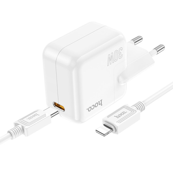 Incarcator de retea Hoco C112A Advantage + Cablu USB-C to Lighting (PD30W + QC3.0) [White]