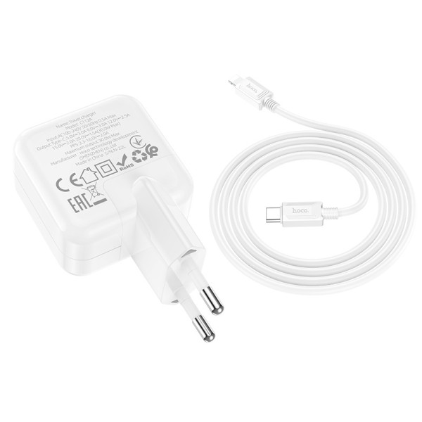 Incarcator de retea Hoco C112A Advantage + Cablu USB-C to Lighting (PD30W + QC3.0) [White]