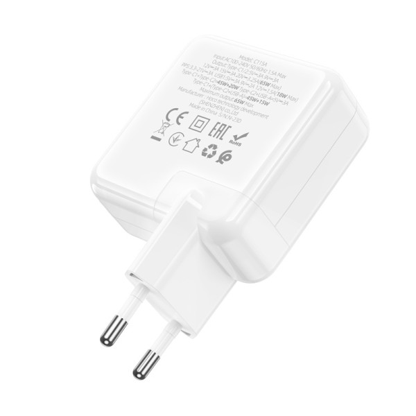 Incarcator Hoco C115A Heafer three port (2*C 1*A) (PD65W) [White]