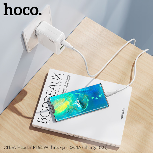 Incarcator Hoco C115A Heafer three port (2*C 1*A) (PD65W) [White]