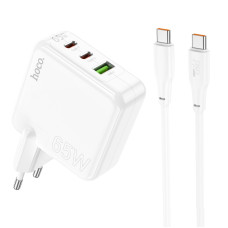 Зарядное Устройство Hoco C115A Heafer + Cablu USB-C to USB-C (2*C 1*A) (PD65W) [White]