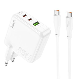 Incarcator Hoco C115A Heafer + Cablu USB-C to USB-C (2*C 1*A) (PD65W) [White]