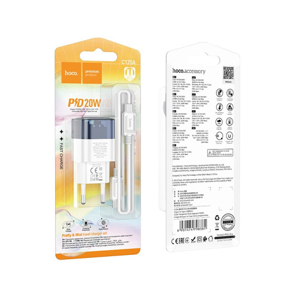 Incarcator de retea Hoco C125A PD20W (C to C) [Transparent-Blue]