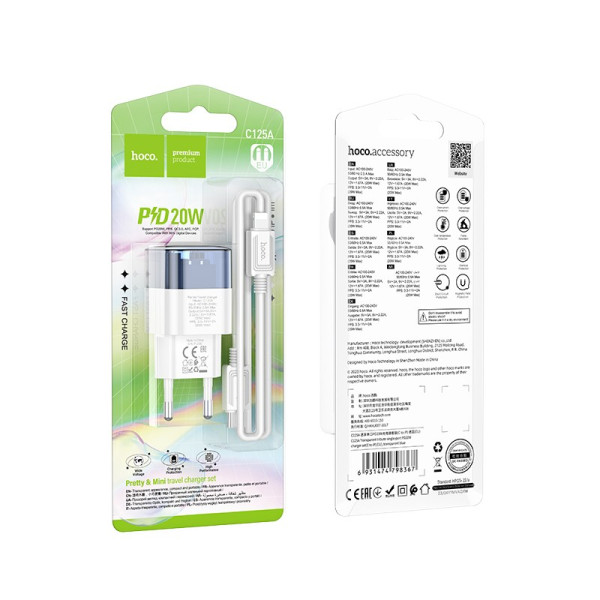 Зарядное устройство Hoco C125A PD20W (C to iP) [Transparent-Blue]
