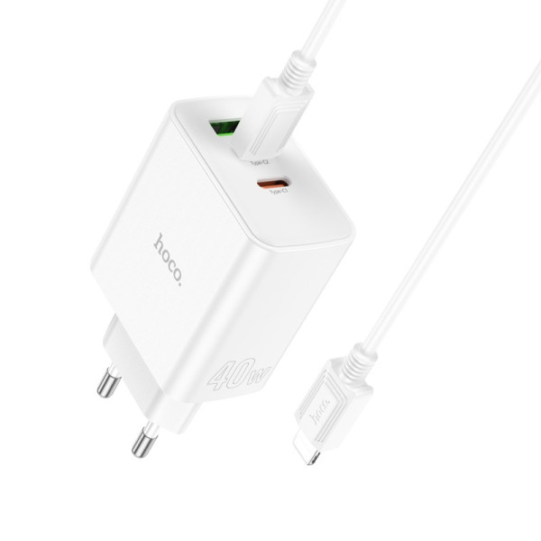 Зарядное устройство Hoco C126A Pure Type-C to Lighting 2-C 1USB (PD40W) [White]