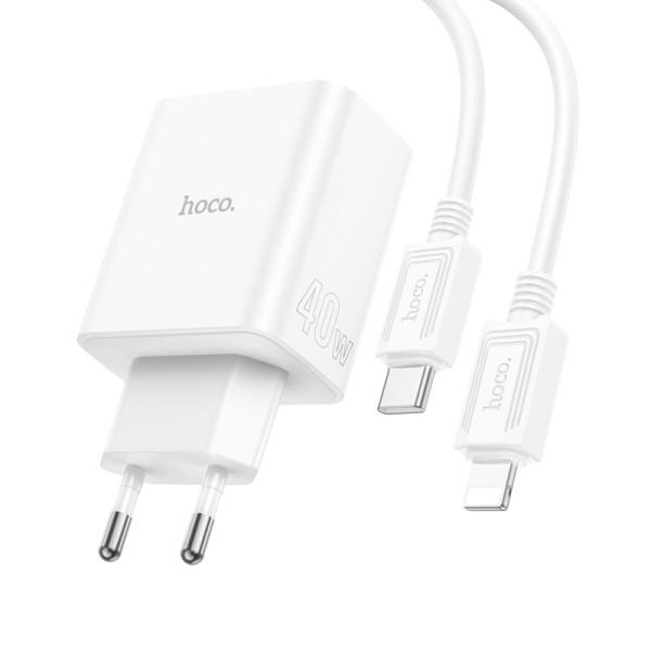 Зарядное устройство Hoco C126A Pure Type-C to Lighting 2-C 1USB (PD40W) [White]