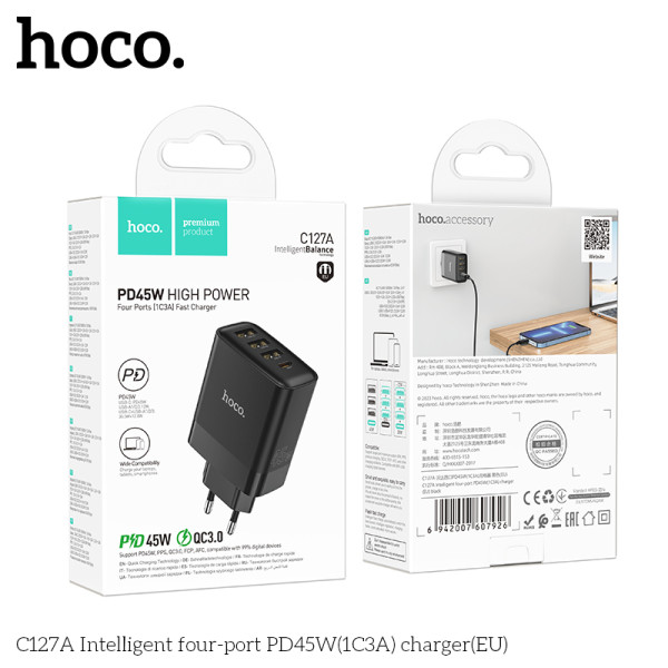 Зарядное устройство Hoco C127A Intelligent PD45W(1C3A) [Black]