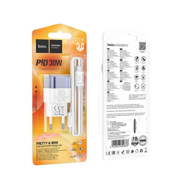 Incarcator de retea Hoco C131A PD30W+QC3.0 (C to C) [Transparent-Black]