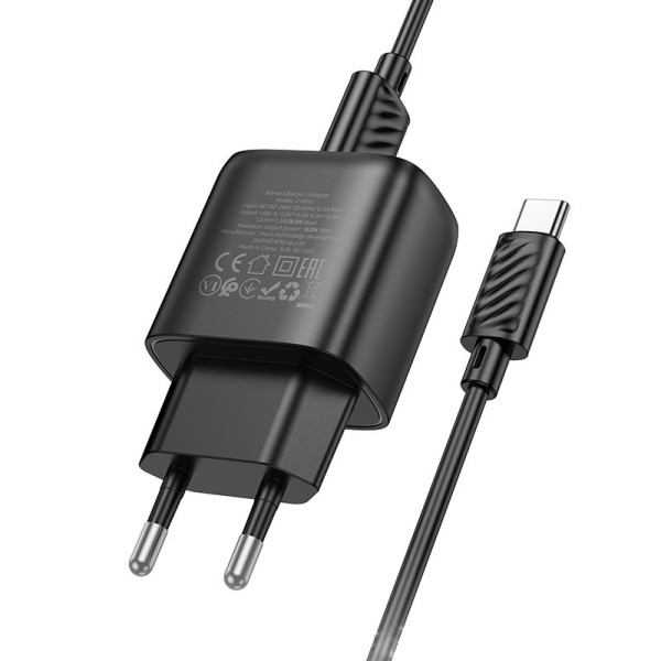 Incarcator de retea Hoco C140A Smart single port charger set Type-C (QC3.0) [Black]