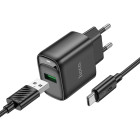 Зарядное устройство Hoco C140A Smart single port charger set Type-C (QC3.0) [Black]