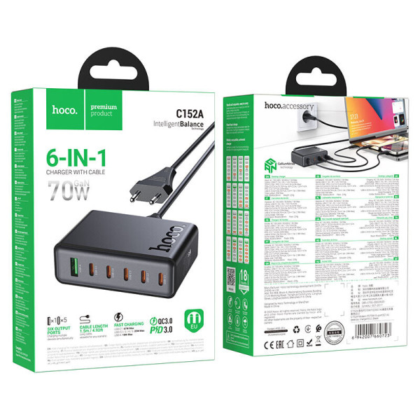 Incarcator Hoco C152A Modern PD70W 6-port(5C1A) [Black]