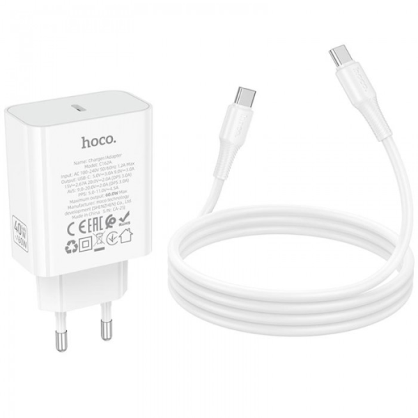 Incarcator de retea Hoco C162A Source single port PD40W charger set(C to C)(EU) [White]