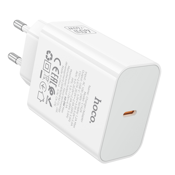 Incarcator de retea Hoco C162A Source single port PD40W charger set(C to C)(EU) [White]