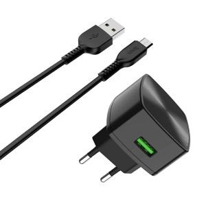 Зарядное устройство Hoco C70A Cutting-edge + Cablu Micro USB (QC3.0) [Black]