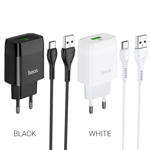 Зарядное устройство Hoco C72Q Glorious + Кабель Type-C USB (QC3.0) [White]