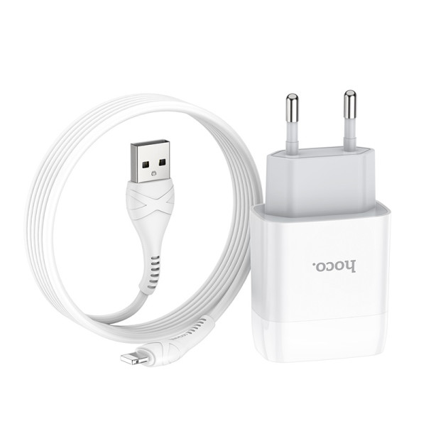 Incarcator de retea Hoco C73A Glorious + Cablu Lightning (2.4A) [White]