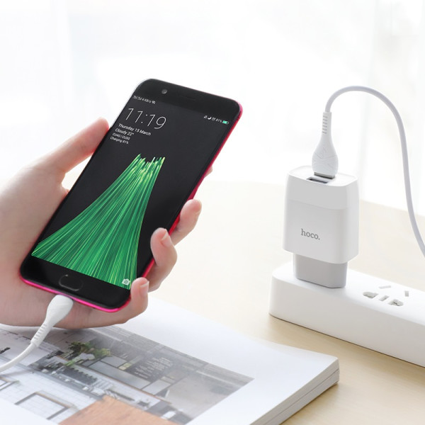 Зарядное устройство Hoco C73A Glorious + Кабель Micro USB (2.4A) [White]