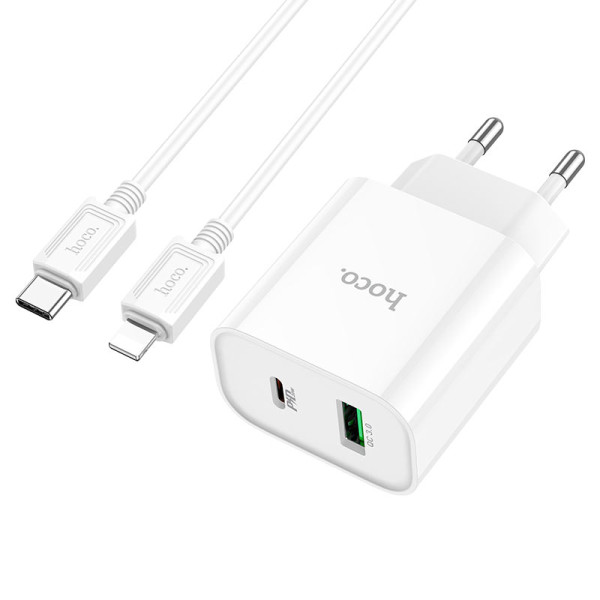 Зарядное устройство Hoco C80A Plus Rapido + Кабель Type-C to Lighting (PD20W+QC3.0)[White]