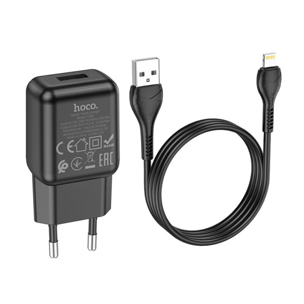 Incarcator de retea Hoco C96A + Cablu Ligting (2.1A)[Black]
