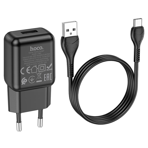 Зарядное устройство Hoco C96A + Кабель Type-C (2.1A) [Black]