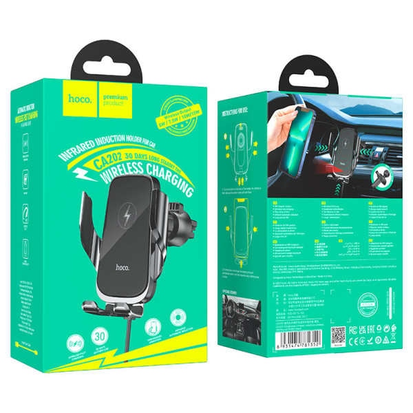 Suport auto Hoco CA202 Enlightener (Wireless Charger 15W) [Black]