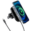 Suport Auto Hoco CA90 Powerful magnetic wireless charging car holder [Black]