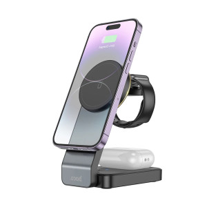Incarcator wireless Hoco CQ3 Motorcycle 3-in-1 magnetic fast charger [Black]